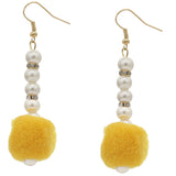 Yellow CZ Faux Pearl Pom Pom Earrings