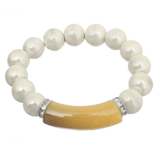 Yellow Faux Pearl Beaded Stretch Bracelet