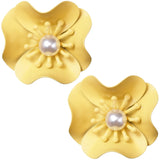 Yellow Faux Pearl Flower Earrings