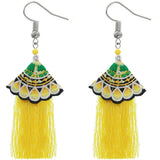 Yellow Embroidered Ruffle Long Tassel Dangle Earrings