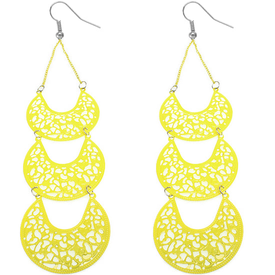 Yellow Crescent Long Chain Earrings