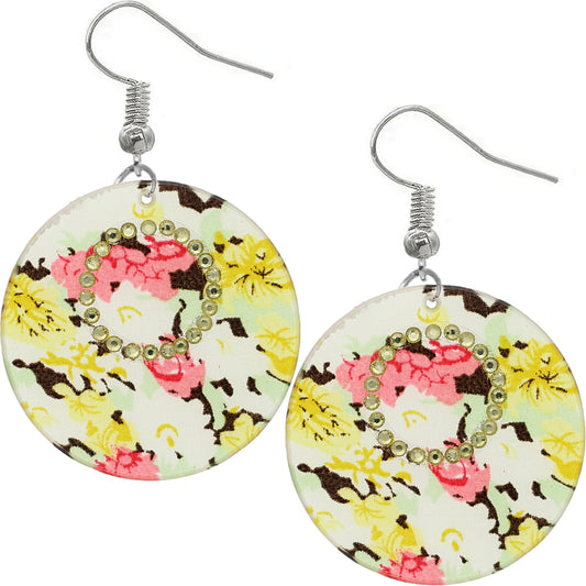 Yellow Multicolor Floral Pattern Thin Disk Earrings