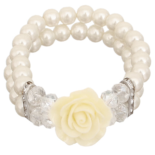 Cream Faux Pearl Flower Stretch Bracelet
