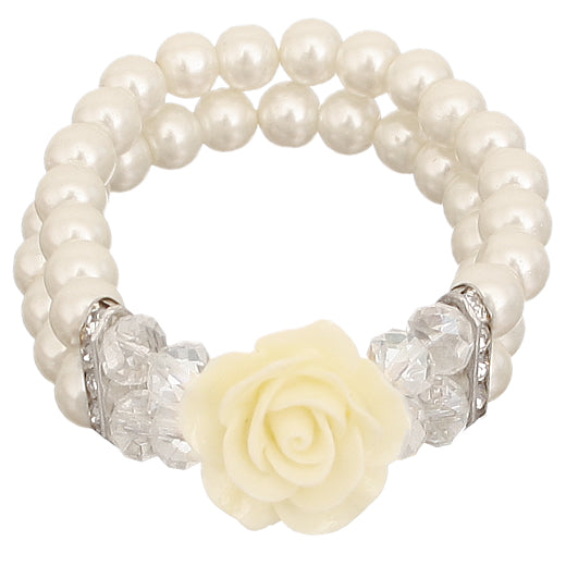 Cream Faux Pearl Flower Stretch Bracelet