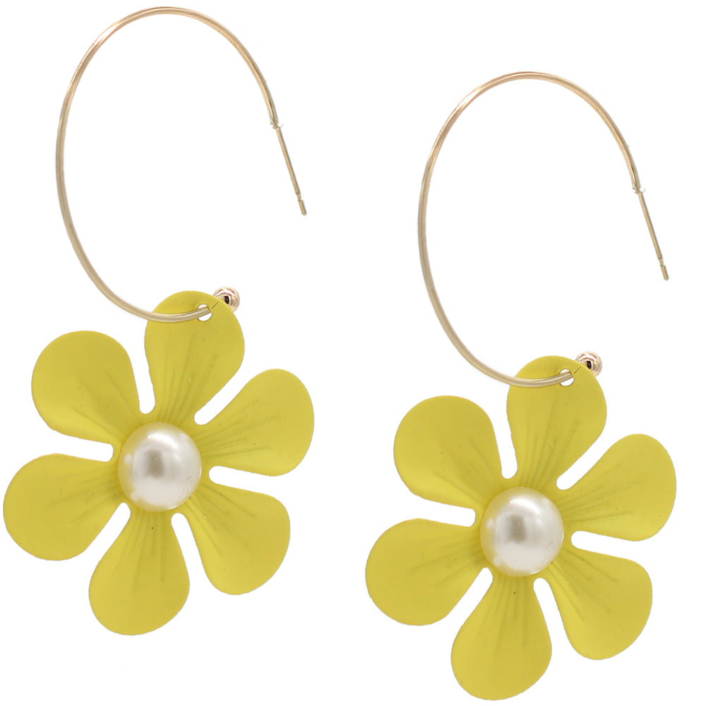 Yellow Flower Hoop Earrings