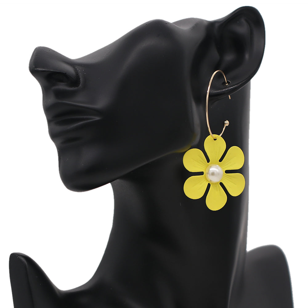 Yellow Flower Hoop Earrings