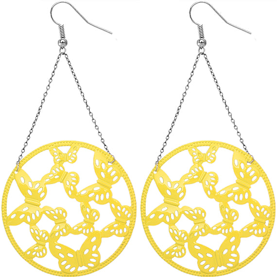 Yellow Gigantic Butterfly Chain Earrings