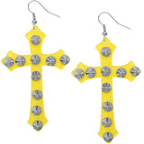 Yellow Glitter Studded Cross Earrings
