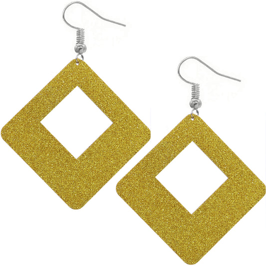 Yellow Large Wooden Glitter Hollow Earrings