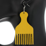 Yellow Afro Pick Comb Afrocentric Wooden Earrings