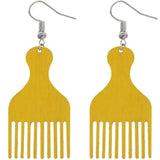 Yellow Afro Pick Comb Afrocentric Wooden Earrings