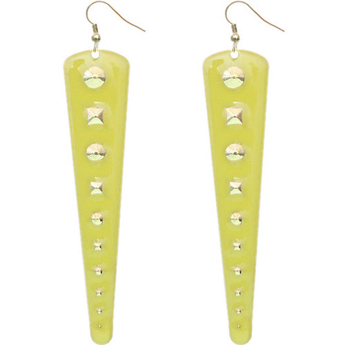 Yellow Inverted Studded Triangle Dangle Earrings