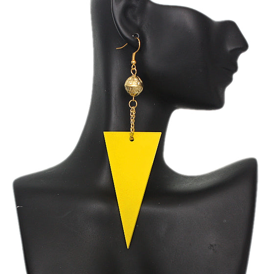 Yellow Inverted Triangle Drop Chain Dangle Earrings