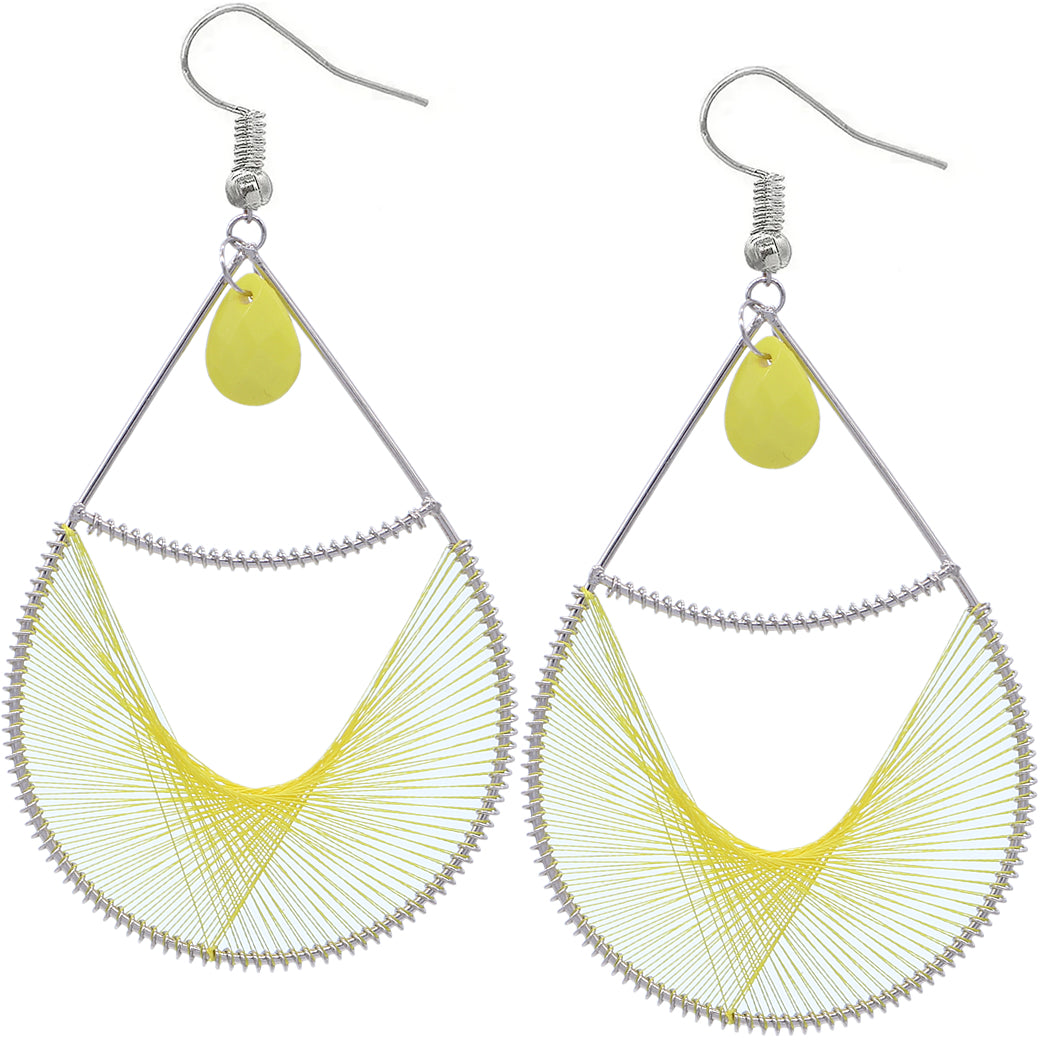 Yellow Bead Woven Teardrop Earrings