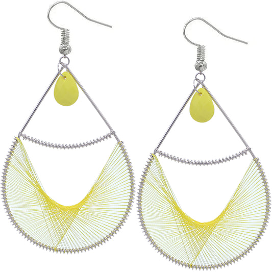 Yellow Bead Woven Teardrop Earrings