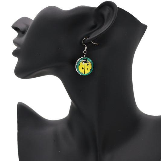 Yellow Teal Ladybug Dome Cabochon Mini Earrings