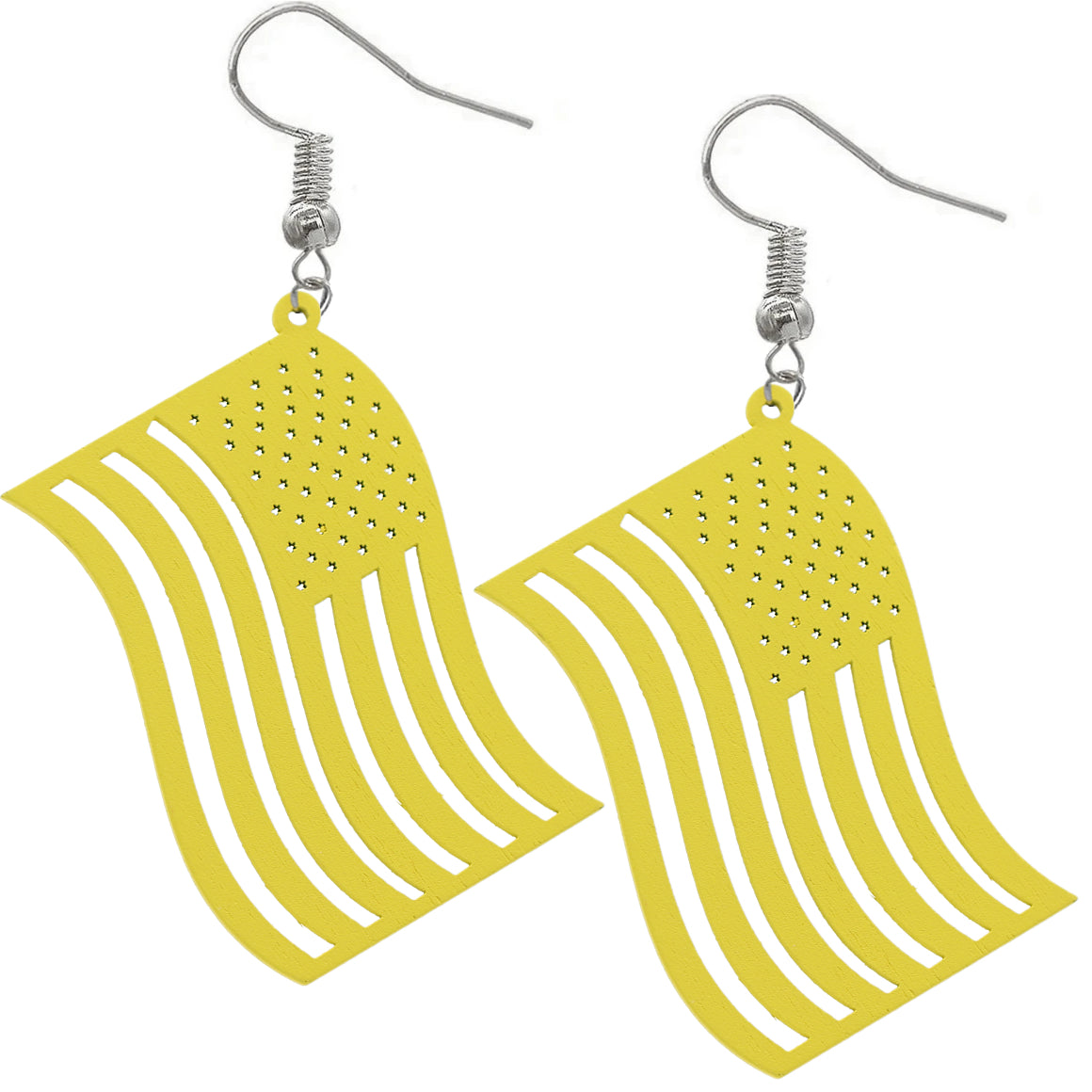 Yellow Large American Flag Wooden Earrings