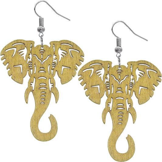 Yellow Large Elephant Trunk Wooden Earrings