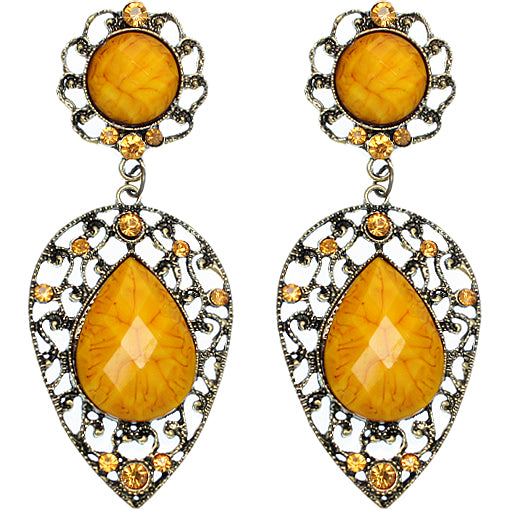 Yellow Teardrop Gemstone Link Post Earrings