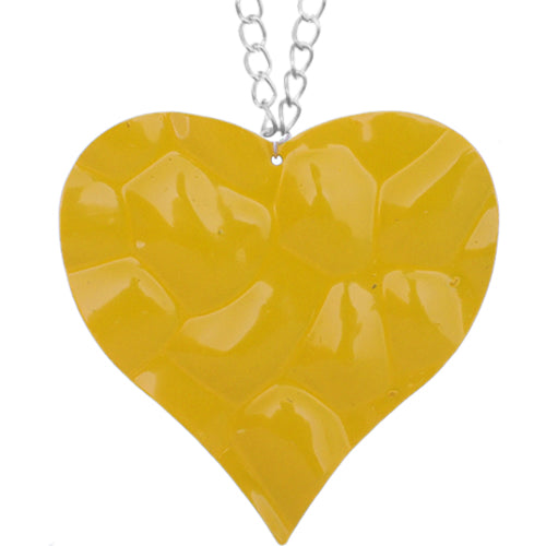 Yellow Large Hammered Heart Chain Necklace