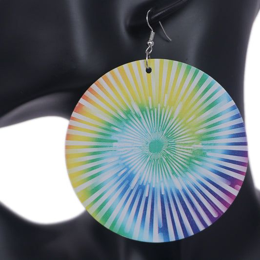 Yellow Multicolor Wooden Spiral Pattern Earrings