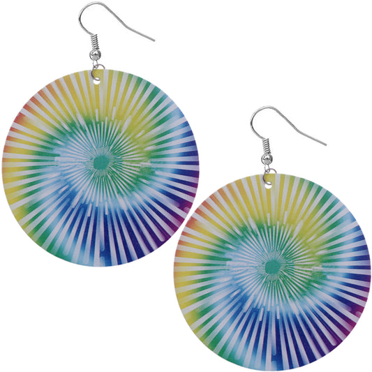 Yellow Multicolor Wooden Spiral Pattern Earrings