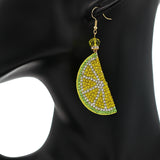 Yellow Lime Beaded Pave Rhinestone Felt Earrings