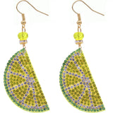 Yellow Lime Beaded Pave Rhinestone Felt Earrings