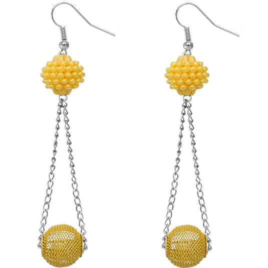 Yellow Mesh Fireball Chain Earrings