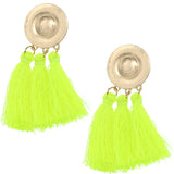 Neon Yellow Metal Tassel Dangle Earrings