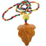 Yellow Multicolor Wooden Beaded Leaf Charm Necklace