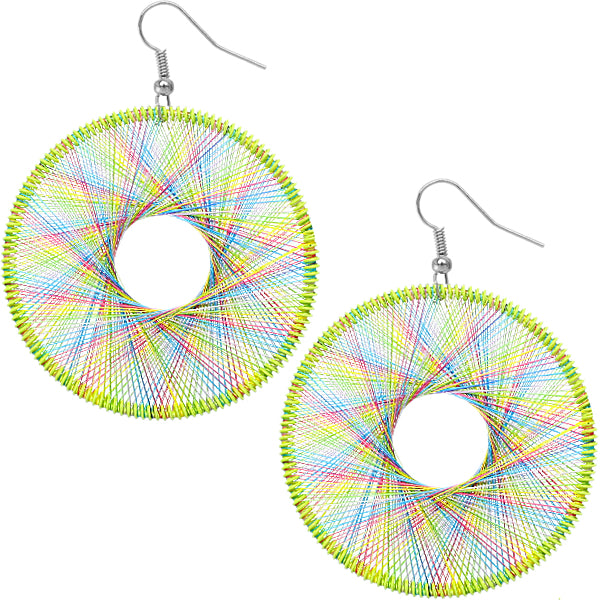 Yellow Multicolor Round Woven Earrings