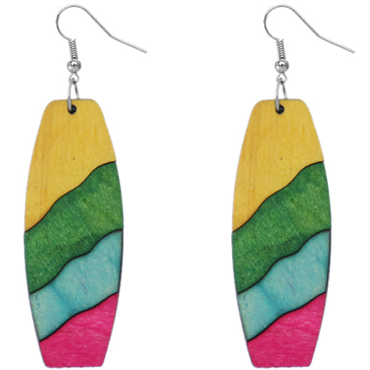 Yellow Colorblock Rectangular Wooden Earrings
