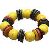 Yellow Multicolor Wooden Bead Stretch Bracelet