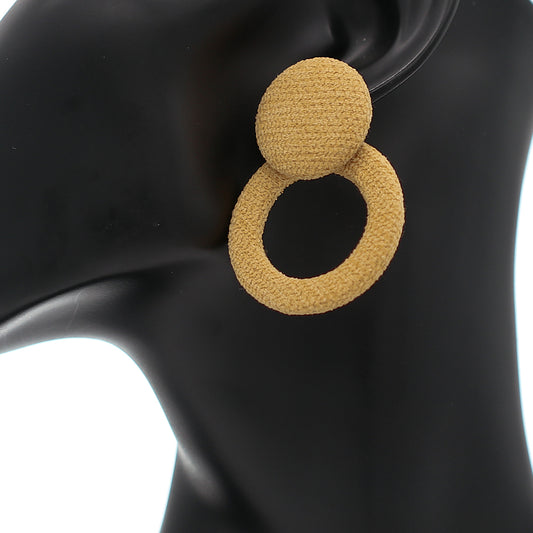 Mustard Yellow Round Button Hoop Earrings