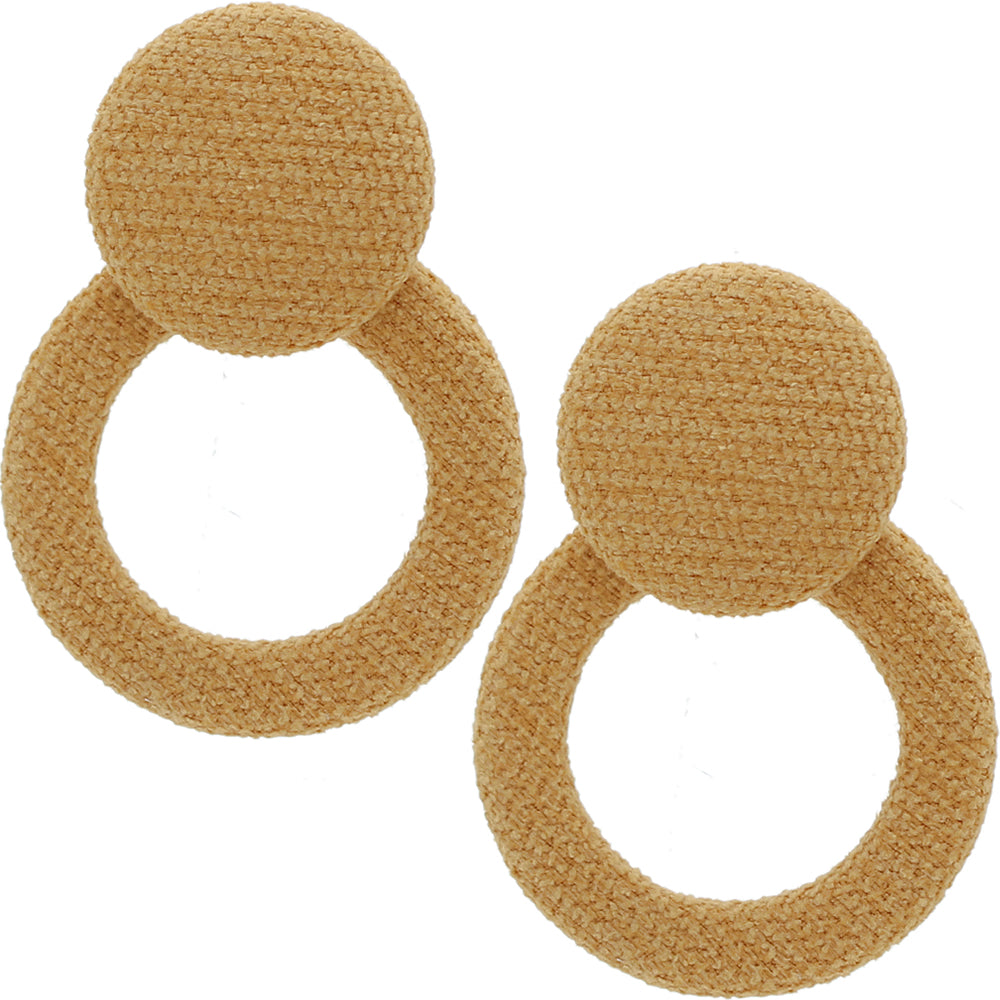 Mustard Yellow Round Button Hoop Earrings
