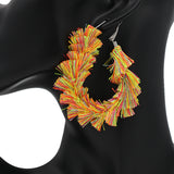 Orange Yellow Wrapped Tassel Teardrop Hoop Earrings