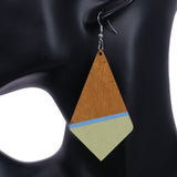 Yellow Wooden Geometric Pentagon Dangle Earrings
