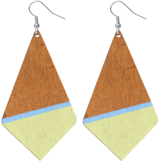 Yellow Wooden Geometric Pentagon Dangle Earrings