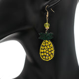 Yellow Pineapple Beaded Pave Rhinestone Felt Earrings