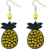 Yellow Pineapple Beaded Pave Rhinestone Felt Earrings
