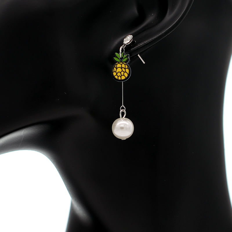 Yellow Pineapple Faux Pearl Drop Bar Earrings
