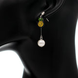 Yellow Pineapple Faux Pearl Drop Bar Earrings