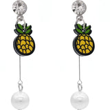 Yellow Pineapple Faux Pearl Drop Bar Earrings