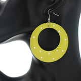 Yellow White Round Polka Dot Dangle Earrings