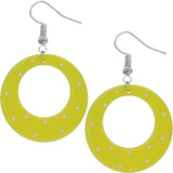 Yellow White Round Polka Dot Dangle Earrings