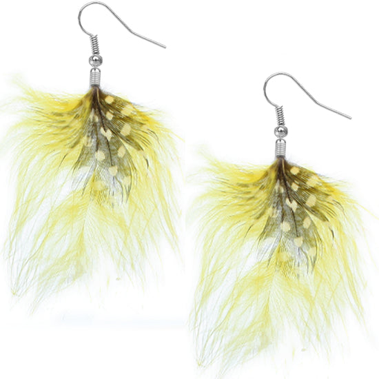 Yellow flowy feather earrings