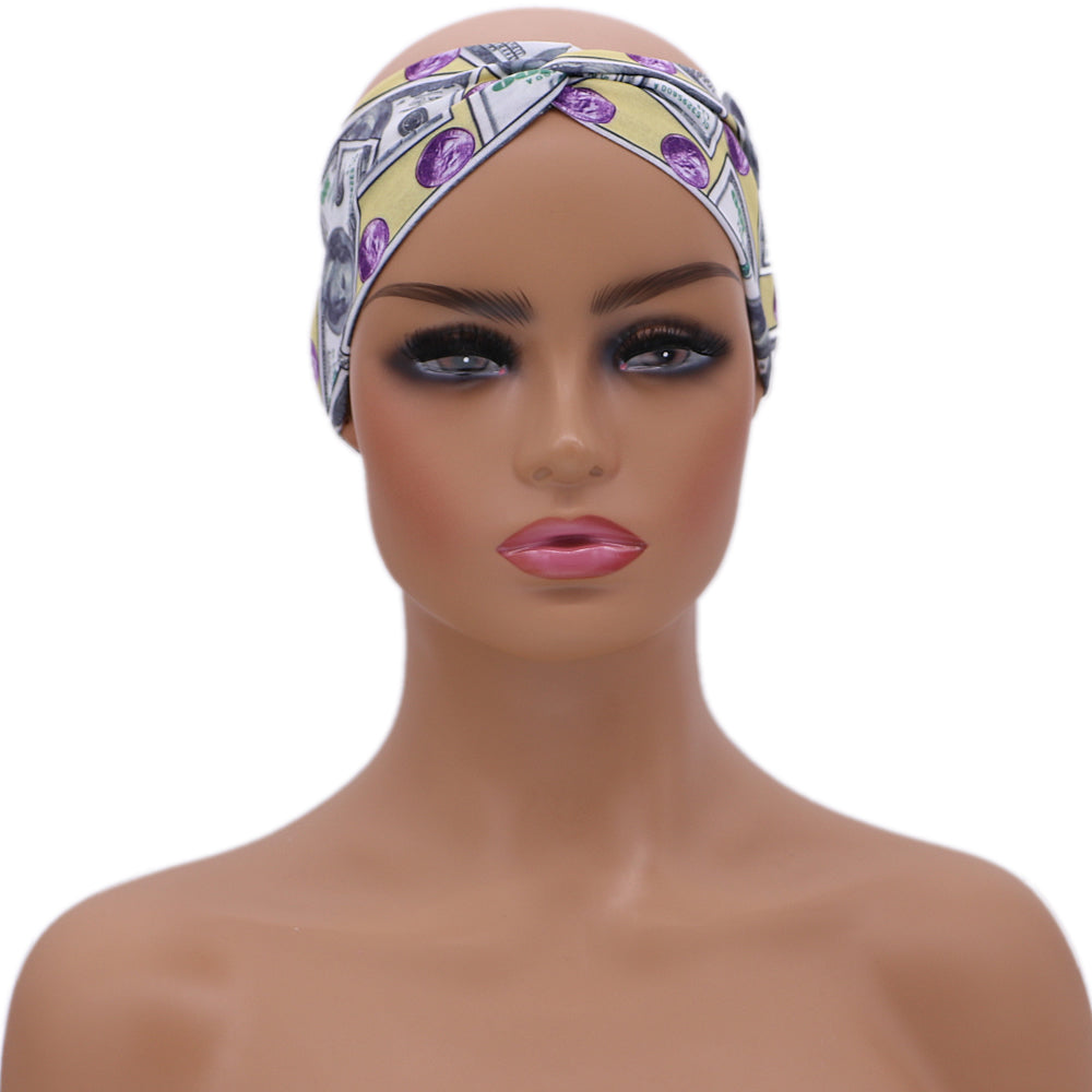 Yellow Money Criss Cross Stretch Headband