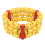 Yellow Red Wooden Beaded Stretch Bracelet