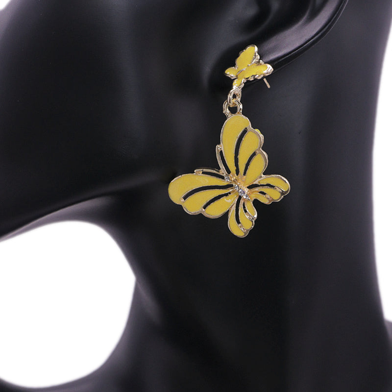 Yellow Butterfly Rhinestone Dangle Earrings
